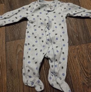 Newborn Carter's Blue and White Sports Print Zip Up Sleeper